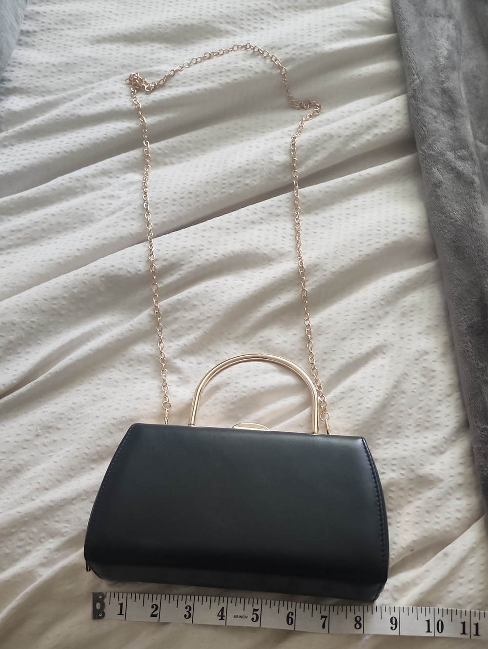 Le Chateau Elegant Black Handbag with Gold Chain Handle